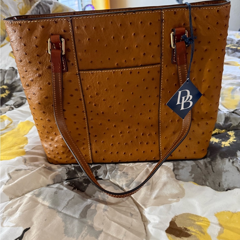 Dooney & Bourke Brown Ostrich-Embossed Tote - Picture 5 of 14